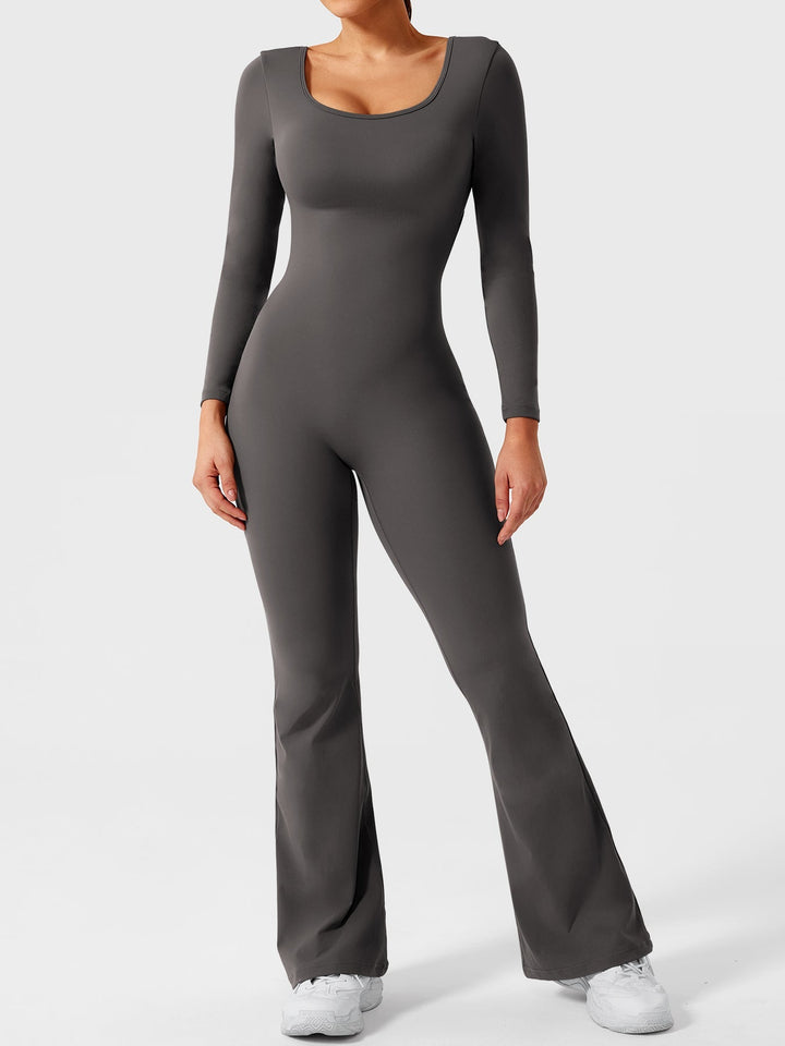 Lizvette™ | Flare Long Sleeve V-back Jumpsuit