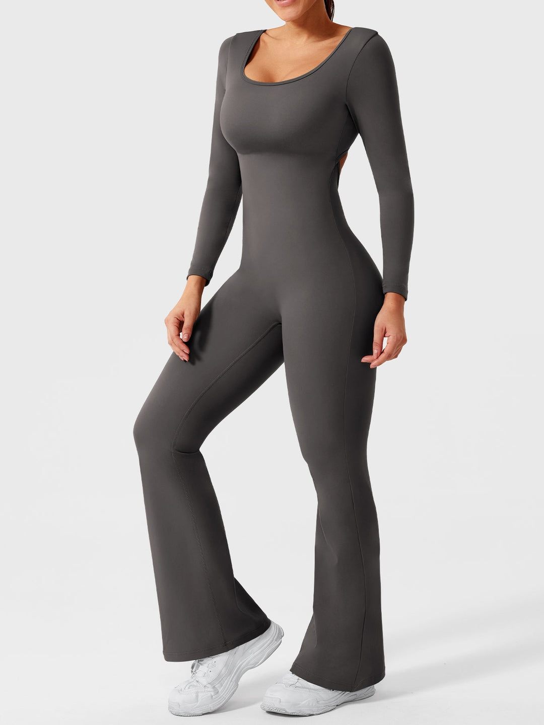 Lizvette™ | Flare Long Sleeve V-back Jumpsuit