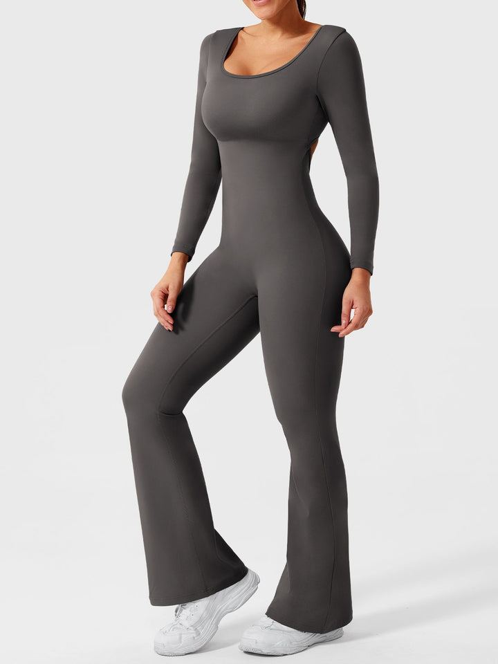 Lizvette™ | Flare Long Sleeve V-back Jumpsuit