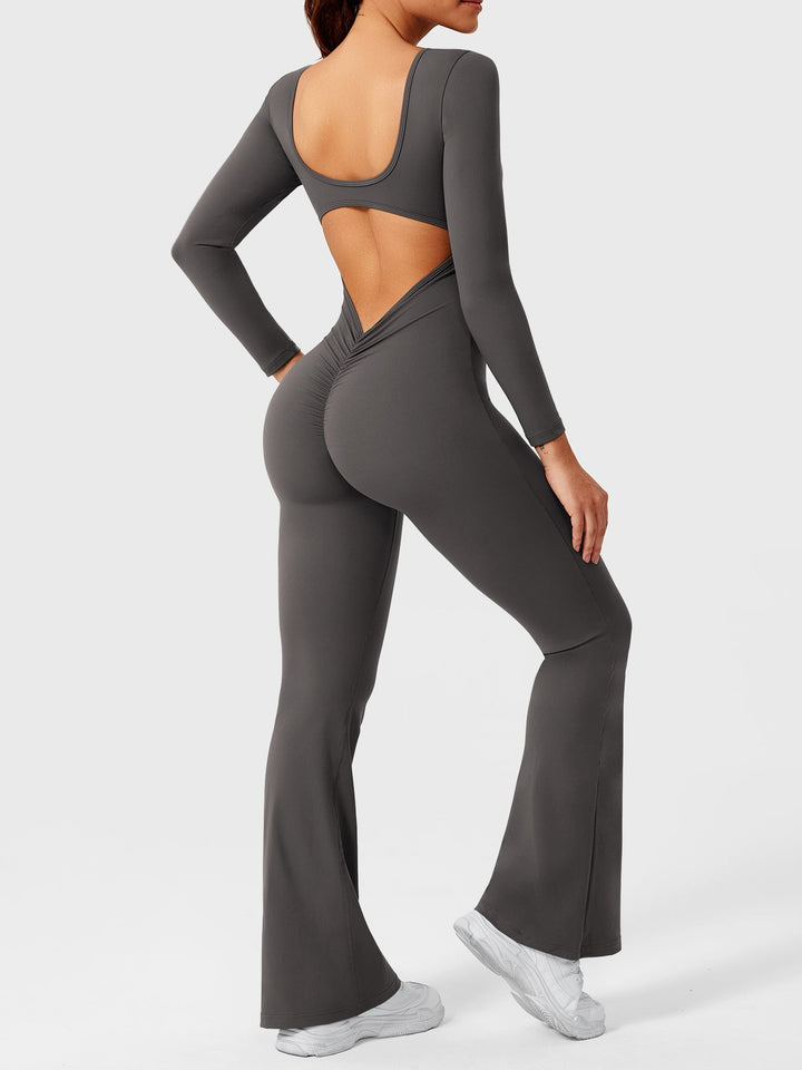 Lizvette™ | Flare Long Sleeve V-back Jumpsuit