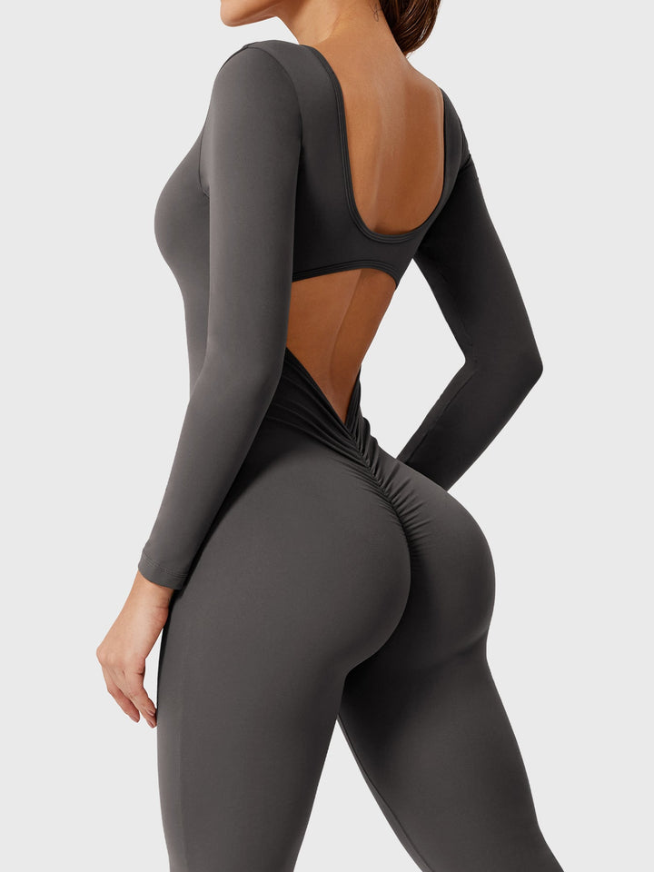 Lizvette™ | Flare Long Sleeve V-back Jumpsuit
