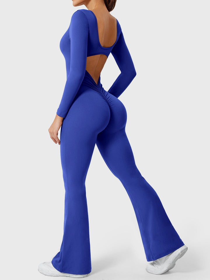 Lizvette™ | Flare Long Sleeve V-back Jumpsuit