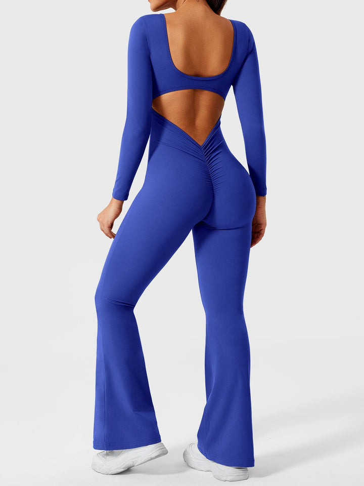 Lizvette™ | Flare Long Sleeve V-back Jumpsuit