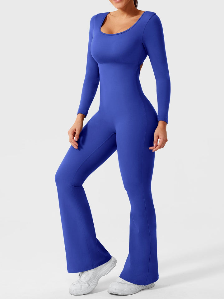 Lizvette™ | Flare Long Sleeve V-back Jumpsuit