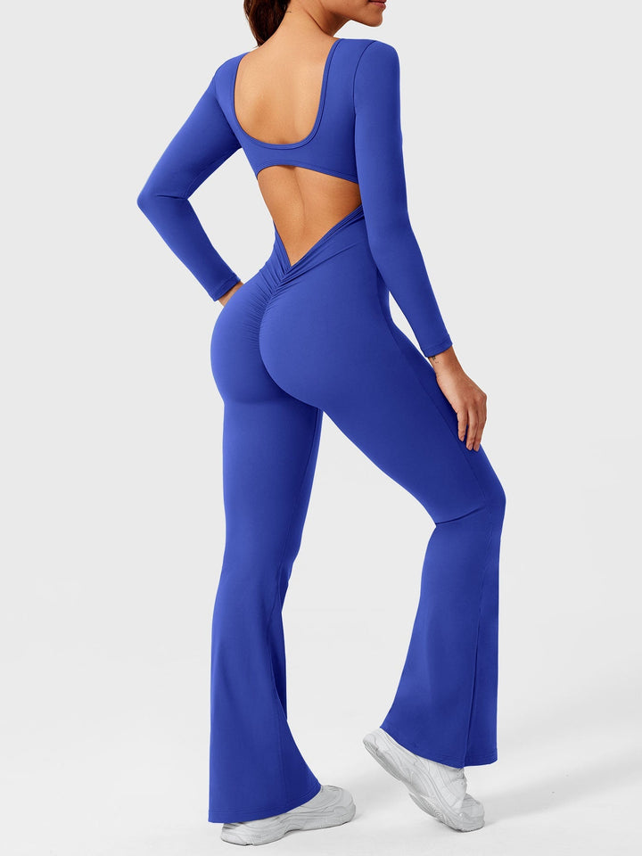 Lizvette™ | Flare Long Sleeve V-back Jumpsuit