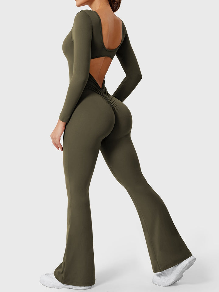 Lizvette™ | Flare Long Sleeve V-back Jumpsuit