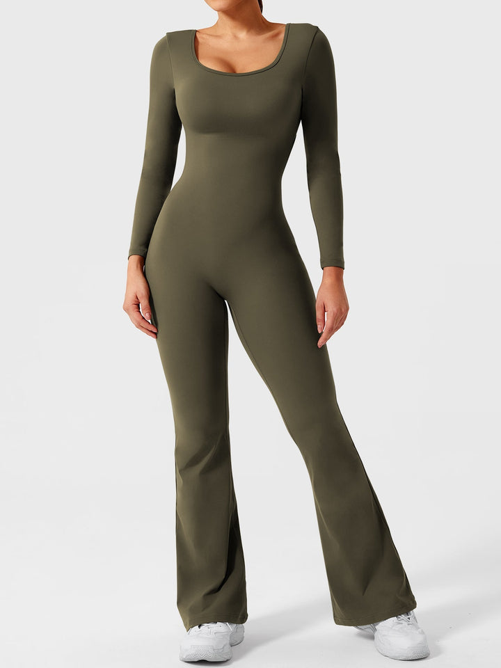 Lizvette™ | Flare Long Sleeve V-back Jumpsuit