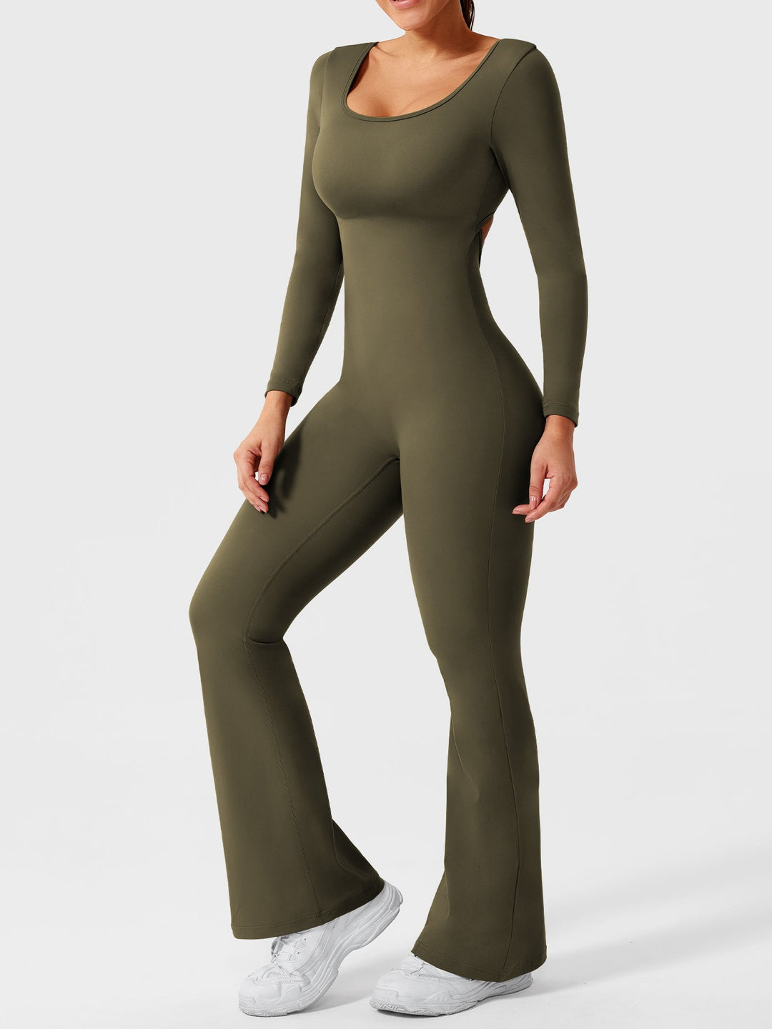 Lizvette™ | Flare Long Sleeve V-back Jumpsuit