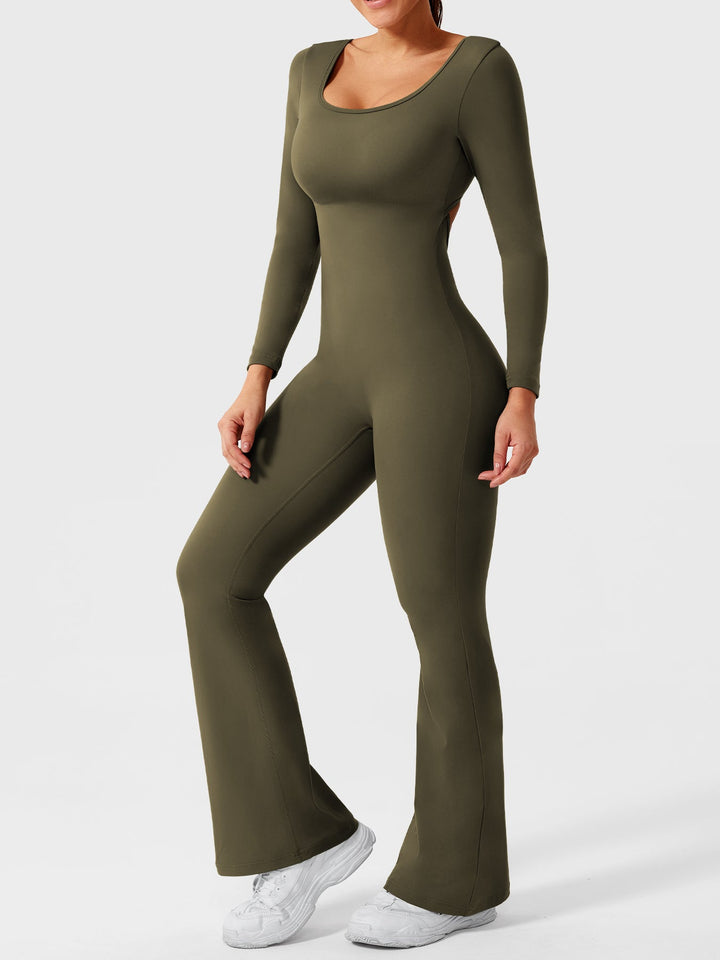 Lizvette™ | Flare Long Sleeve V-back Jumpsuit