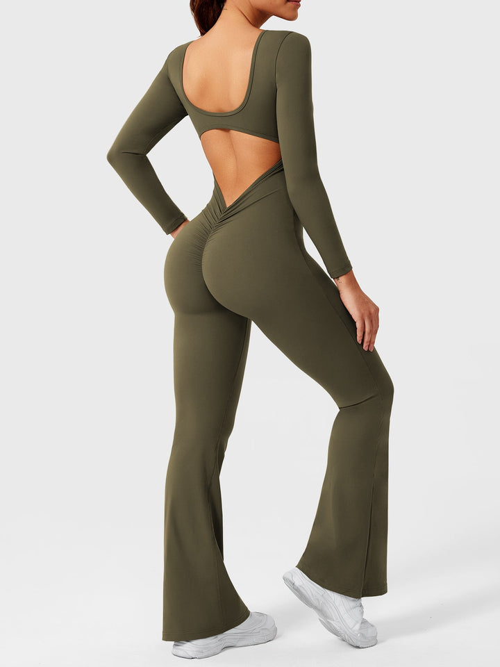 Lizvette™ | Flare Long Sleeve V-back Jumpsuit