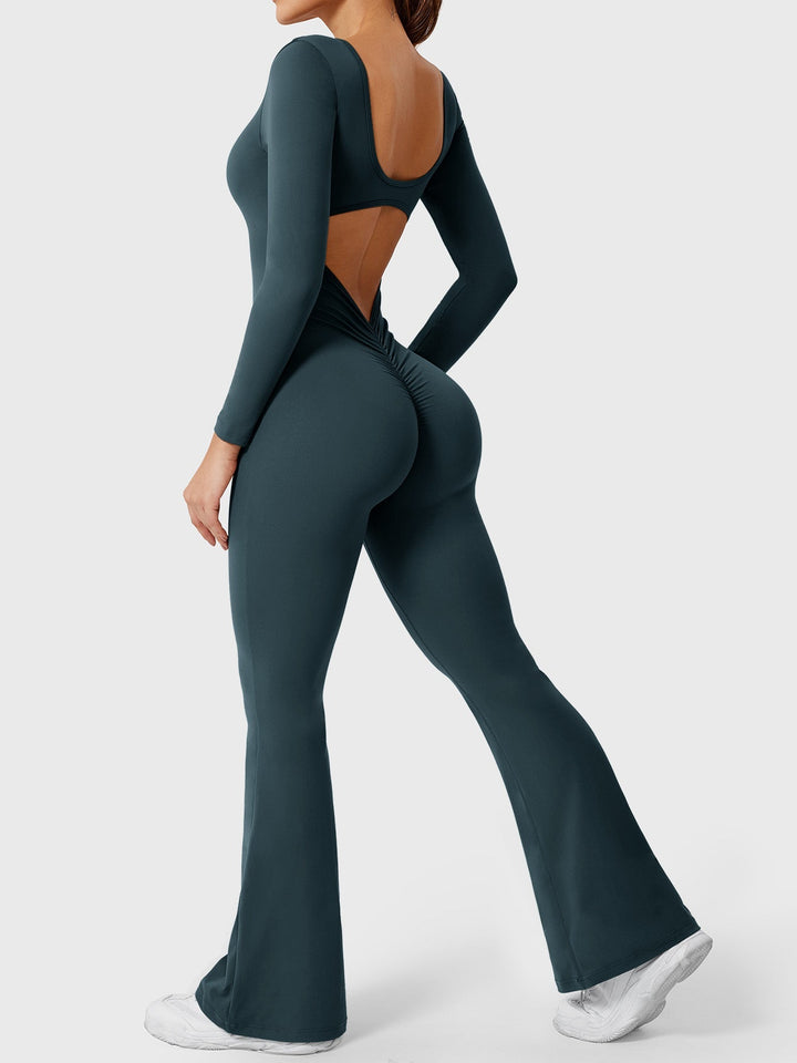 Lizvette™ | Flare Long Sleeve V-back Jumpsuit