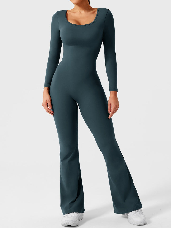 Lizvette™ | Flare Long Sleeve V-back Jumpsuit