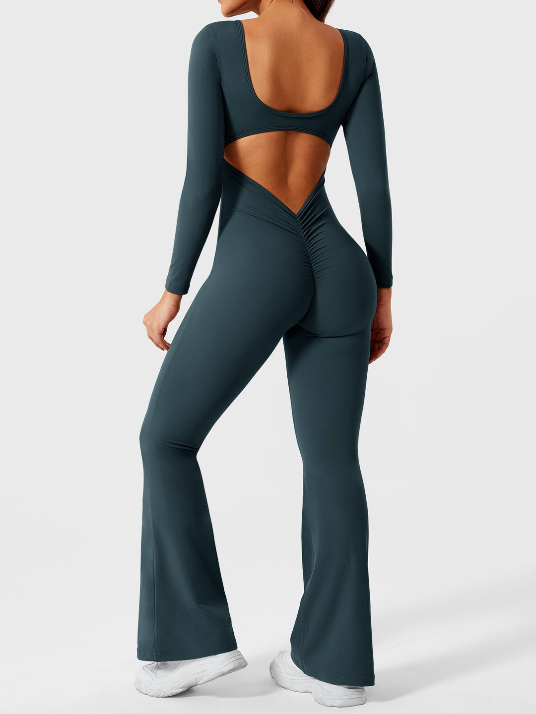 Lizvette™ | Flare Long Sleeve V-back Jumpsuit