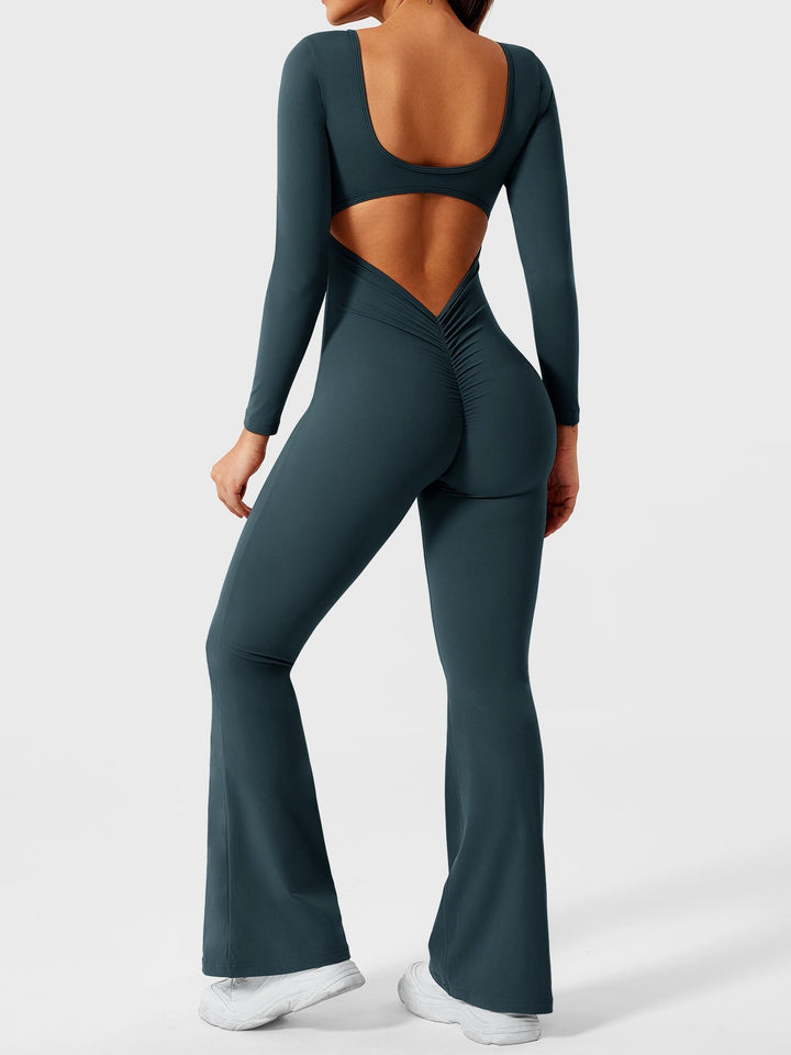 Lizvette™ | Flare Long Sleeve V-back Jumpsuit