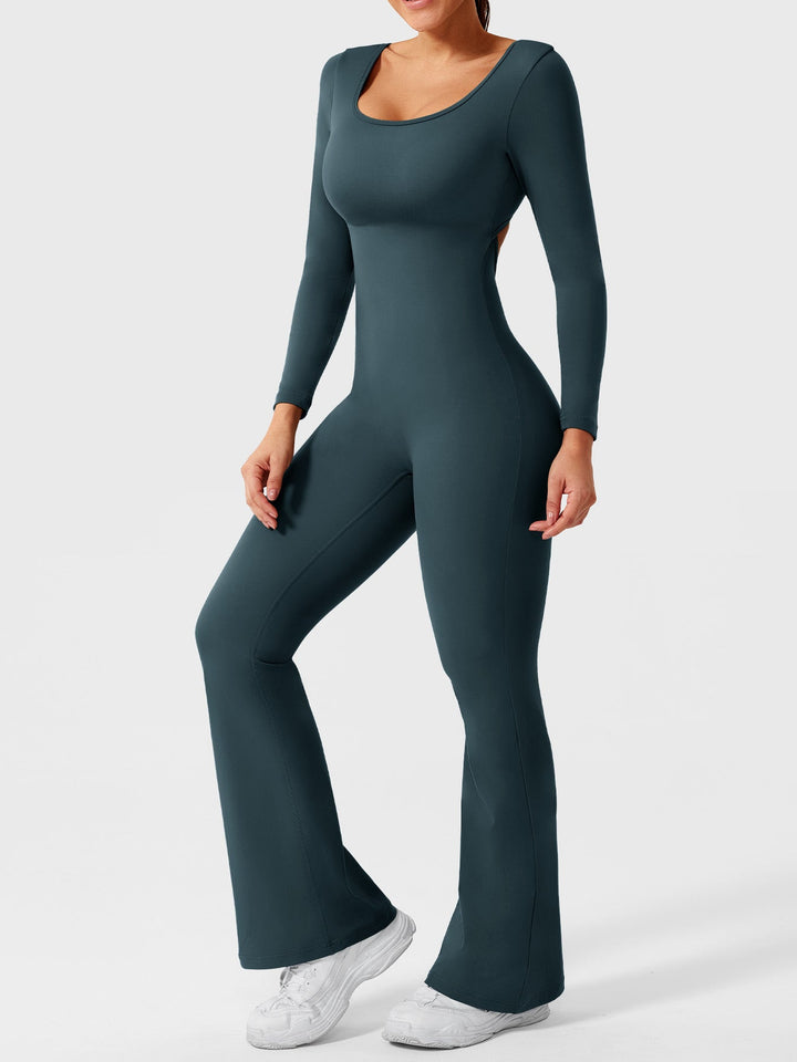Lizvette™ | Flare Long Sleeve V-back Jumpsuit