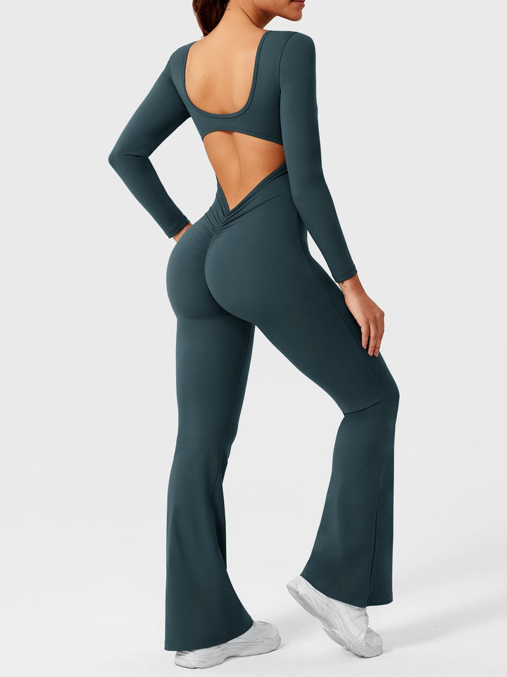 Lizvette™ | Flare Long Sleeve V-back Jumpsuit