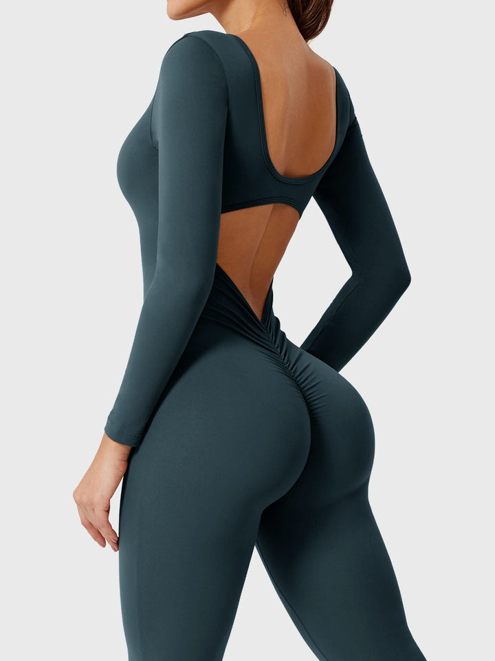 Lizvette™ | Flare Long Sleeve V-back Jumpsuit