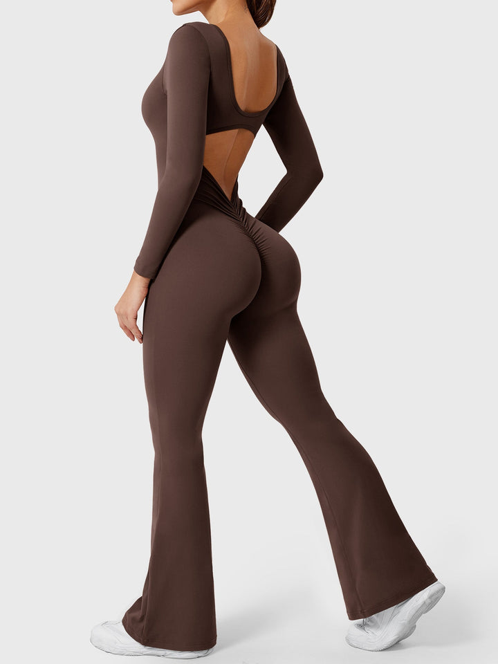 Lizvette™ | Flare Long Sleeve V-back Jumpsuit