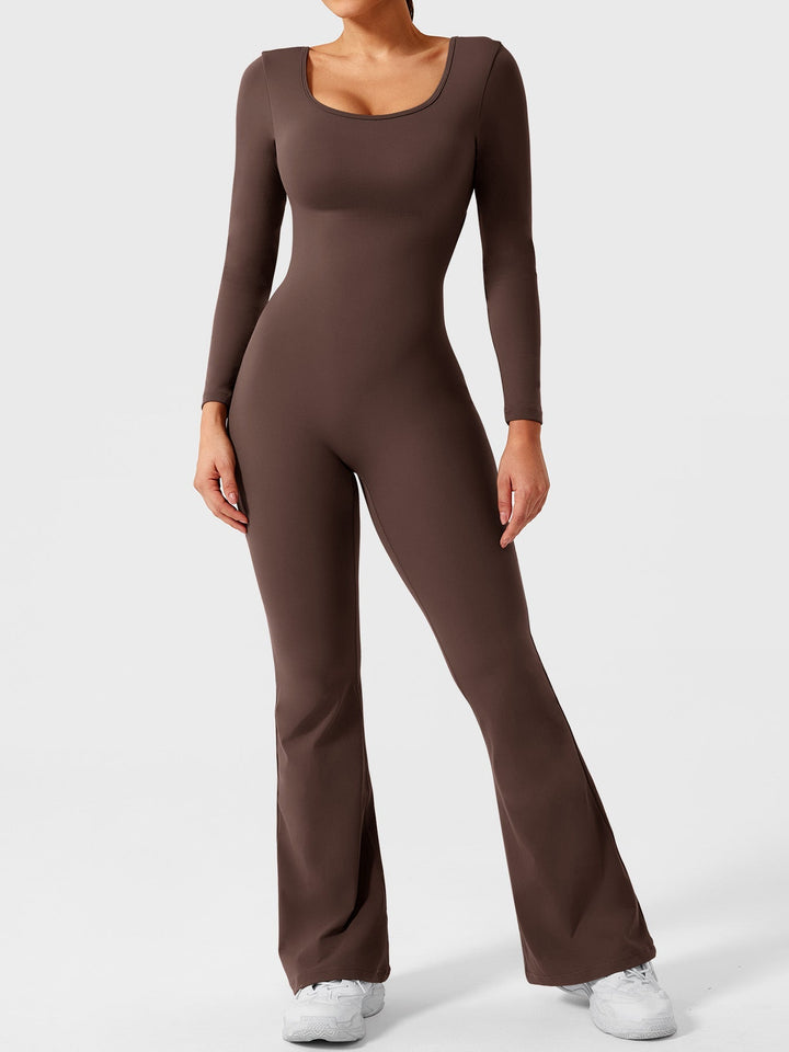 Lizvette™ | Flare Long Sleeve V-back Jumpsuit