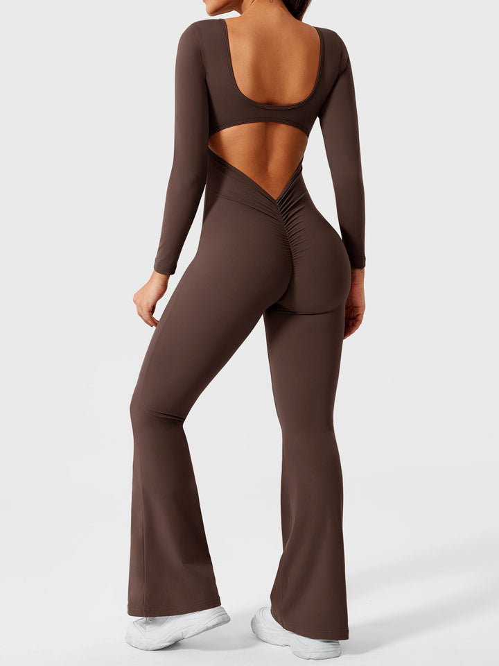 Lizvette™ | Flare Long Sleeve V-back Jumpsuit