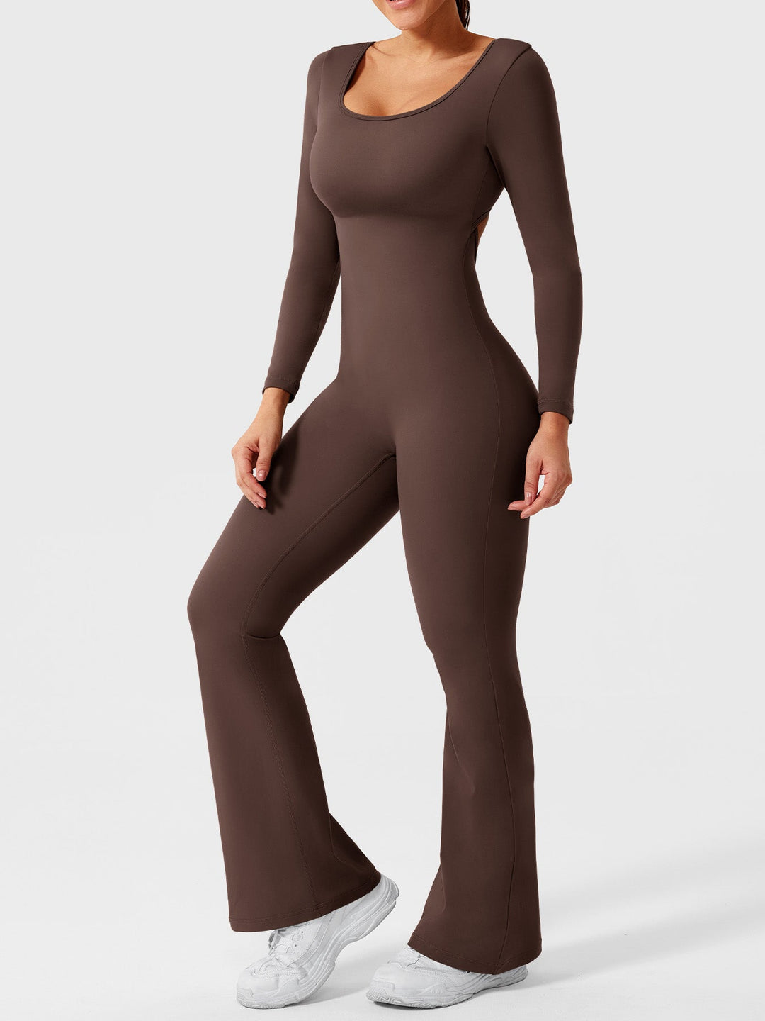 Lizvette™ | Flare Long Sleeve V-back Jumpsuit