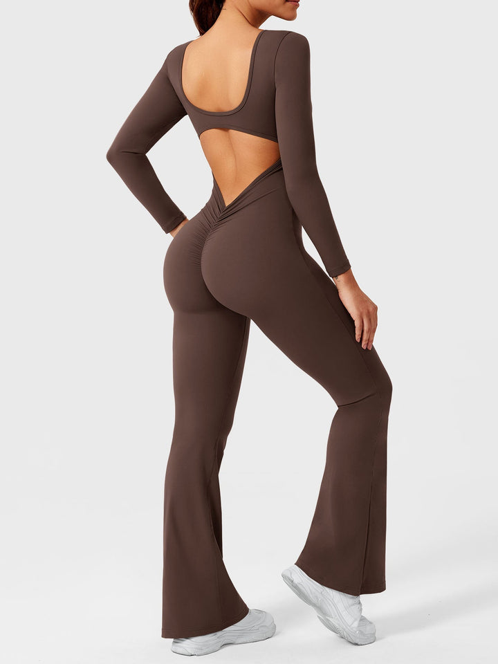 Lizvette™ | Flare Long Sleeve V-back Jumpsuit