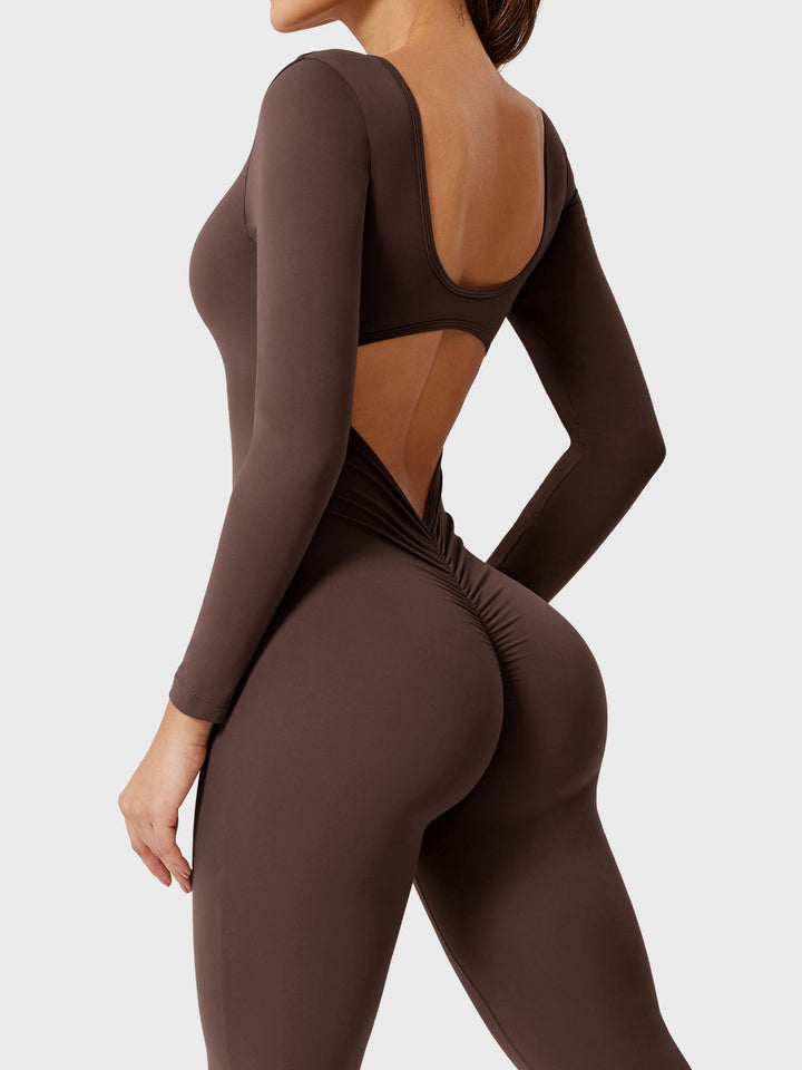 Lizvette™ | Flare Long Sleeve V-back Jumpsuit