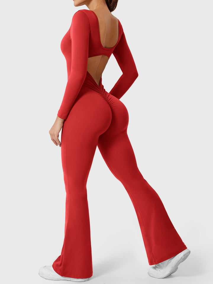 Lizvette™ | Flare Long Sleeve V-back Jumpsuit