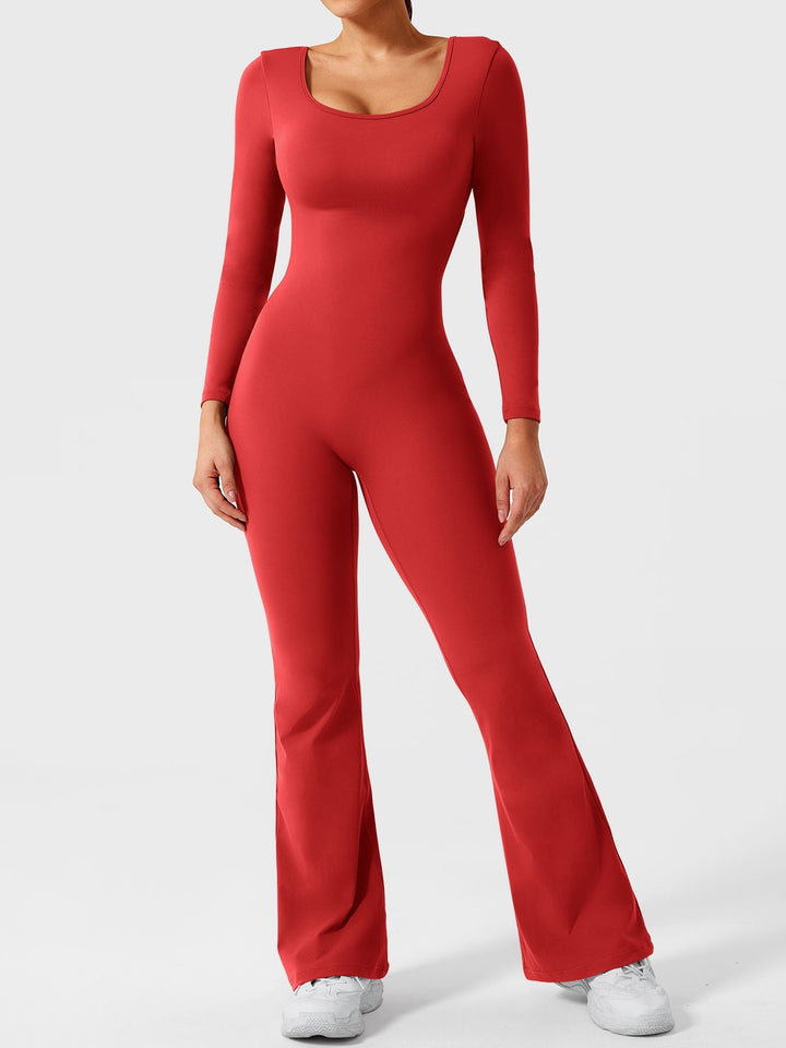 Lizvette™ | Flare Long Sleeve V-back Jumpsuit