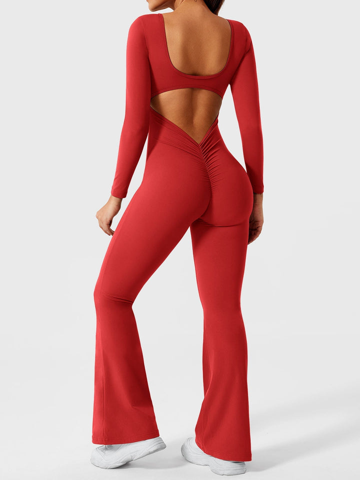 Lizvette™ | Flare Long Sleeve V-back Jumpsuit