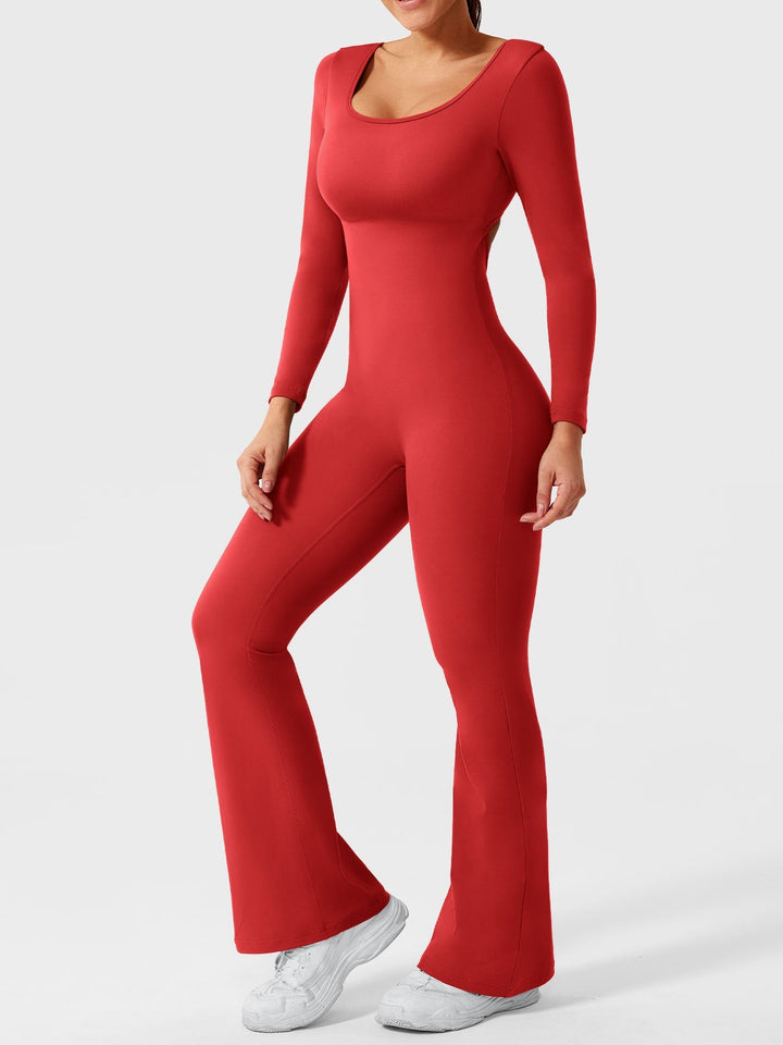 Lizvette™ | Flare Long Sleeve V-back Jumpsuit