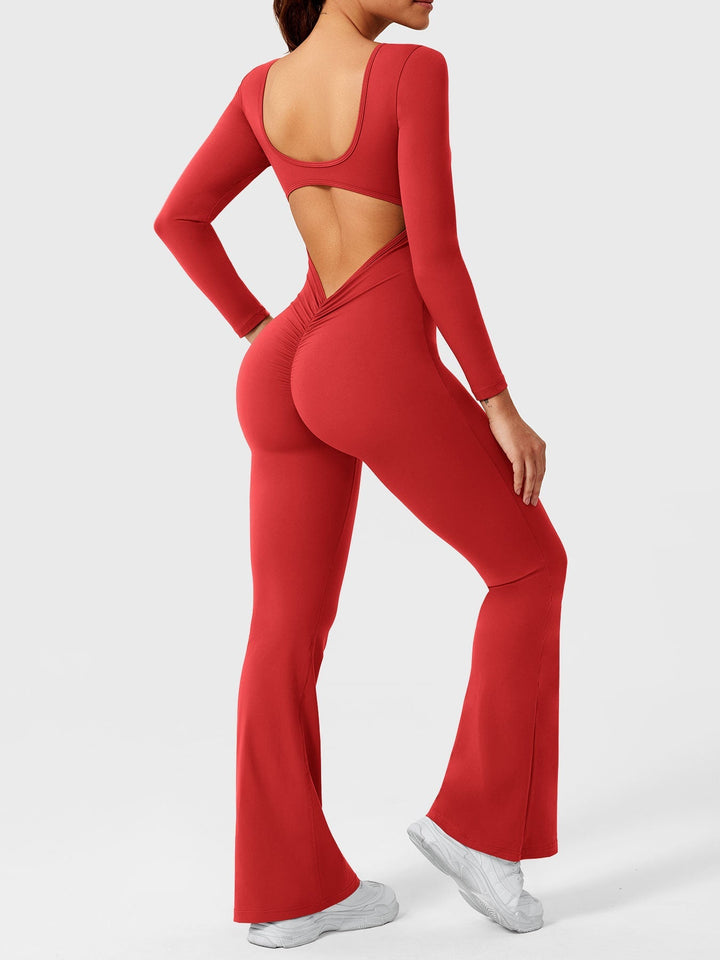 Lizvette™ | Flare Long Sleeve V-back Jumpsuit
