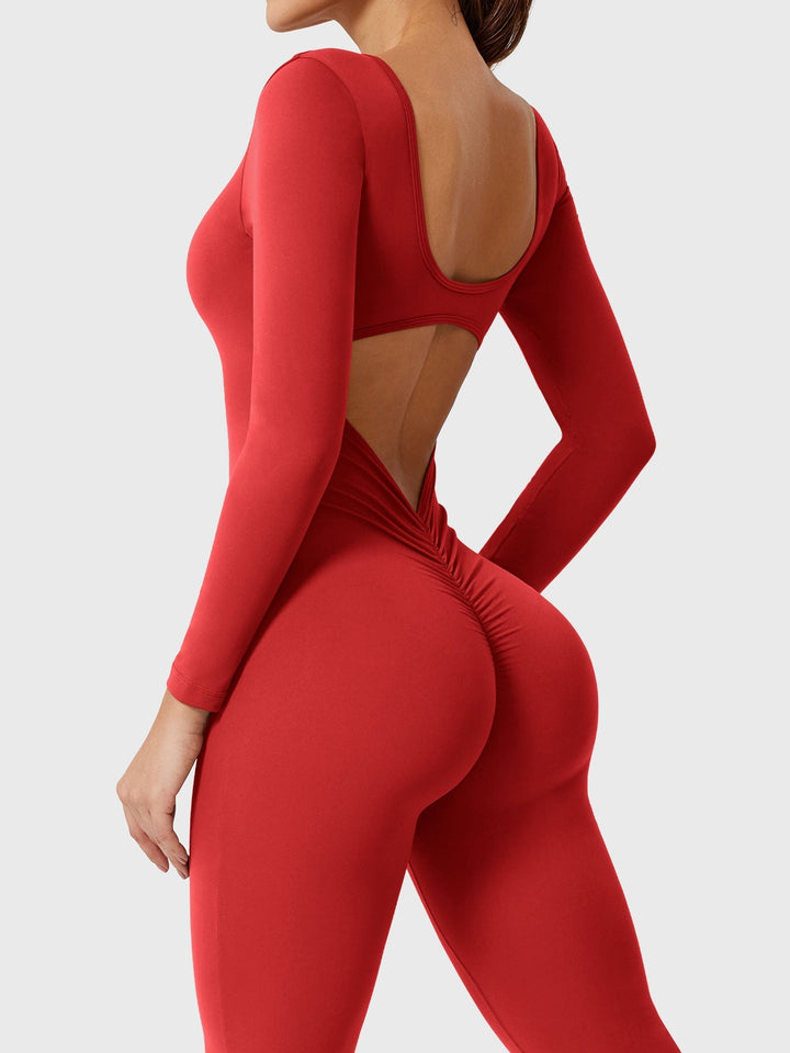 Lizvette™ | Flare Long Sleeve V-back Jumpsuit